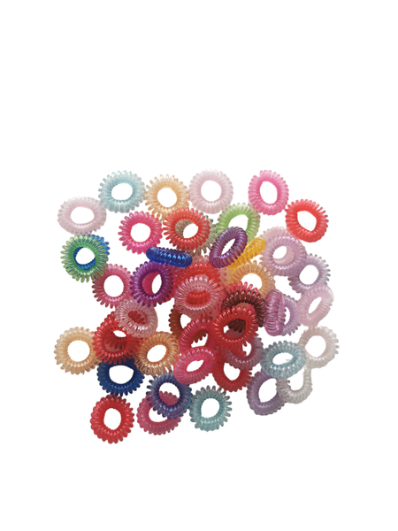 Coil Elastic Hair Bands Transparent Coloured - 50 Piece - 3.5 cm x 1 cm