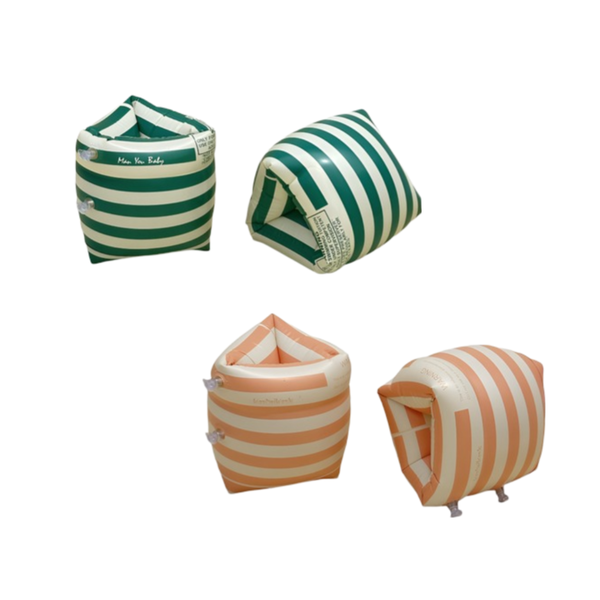 Swim Floating Arm Bands Set - Retro Striped Green &amp; Retro Striped Orange