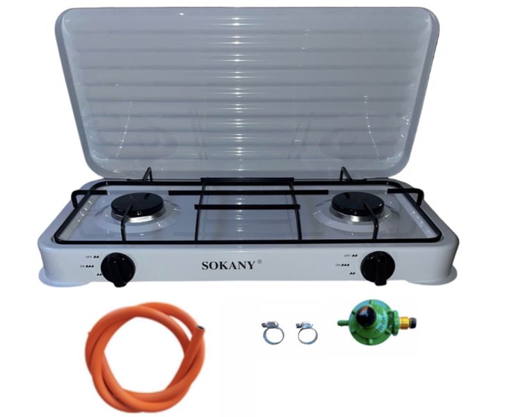 Sokany - 2 Plate Gas Stove with Cover + Regulator Set