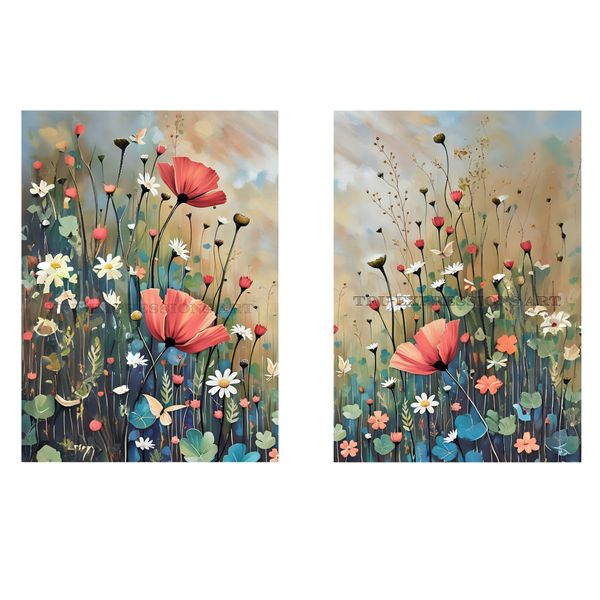 Wildflower Wall Art Set of 2 | UNFRAMED Canvas Print | Rustic Floral Art
