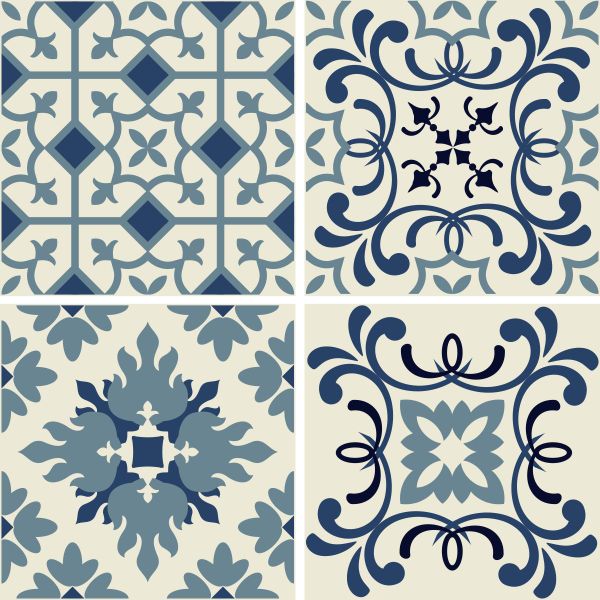 Blue Retro Tile Wall Stickers
