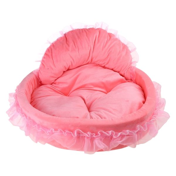 Pink Princess-Style Cat Bed with Lace