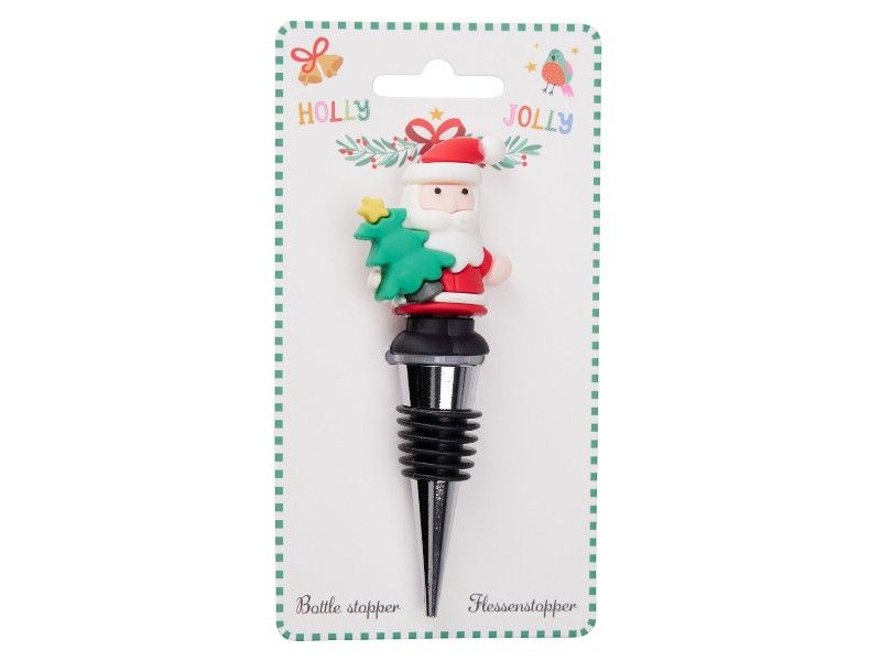 Festive Bottle Stopper - Santa with Christmas Tree - 3.0×2.0×12.0cm