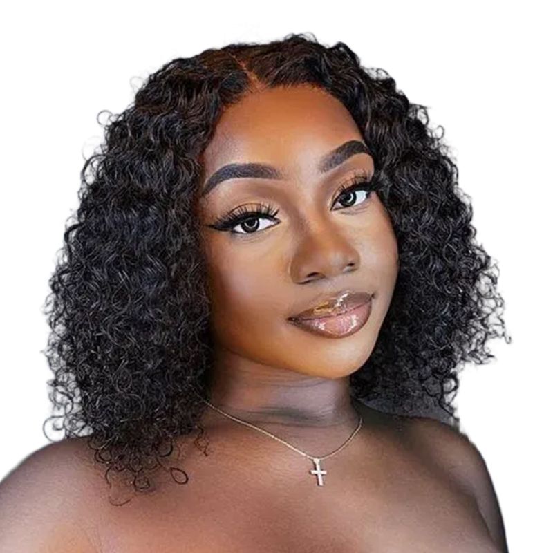 12"Bob Curly Wig-Deep Wave Brazilian Lace Front Glueless Wig-Bresilienne