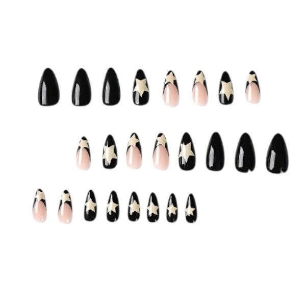 24 Piece - Glossy Coffin Shaped Star Printed Nails - Multicolour