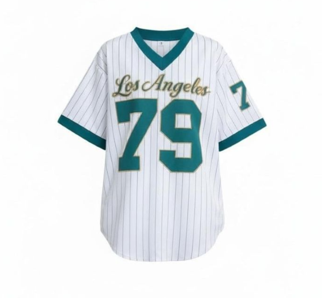 Sporty Oversized Graphic Baseball Jersey - White &amp; Teal