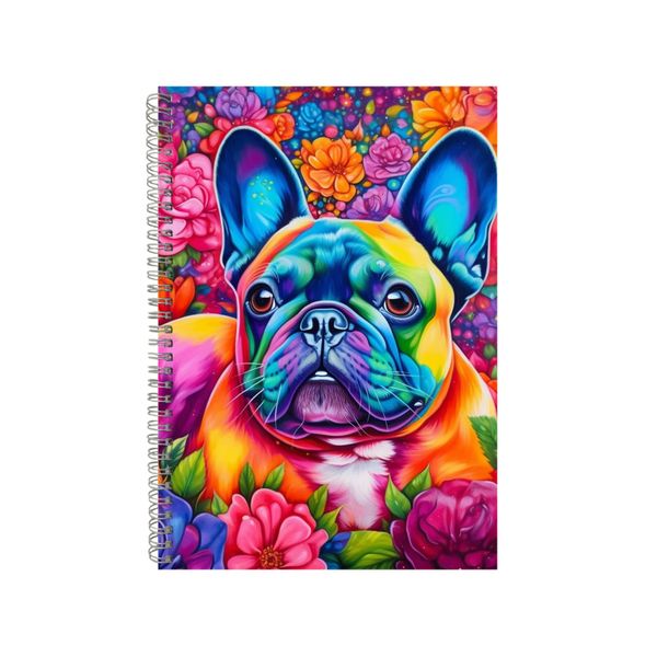 French Bulldog With Peonies Neon Notebook Gift Idea A4 Notepad Pad 74