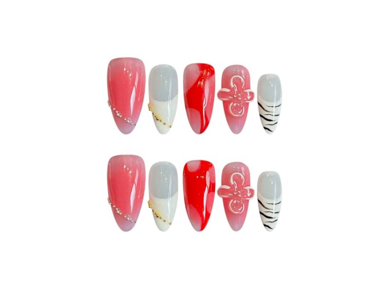 10 Pieces - Spring Blossom Almond Press-On Nails - Multicolor