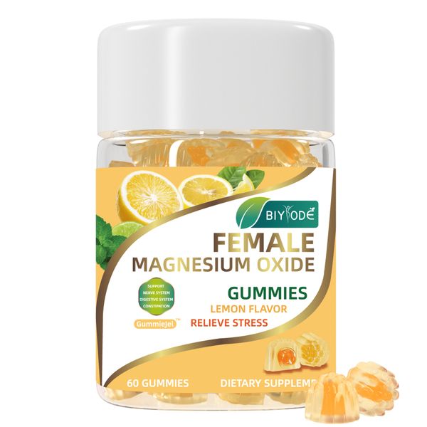 BIYODE Femal Magnesium Oxide Gummies Relieve Stress Lemon Flavor