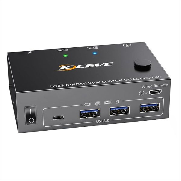 Kceve 8K Hdmi-Compatible Kvm Switch 2 Monitors 2 Computers Us Plug