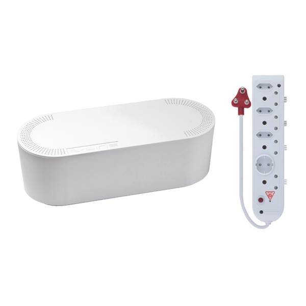 D-Line: Tidy Cable Management Box, Large, White + 8way surge multiplug