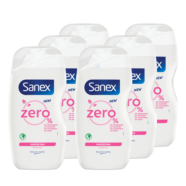 Sanex Zero% Sensitive Shower Gel - Body Wash - 6 x 500ml