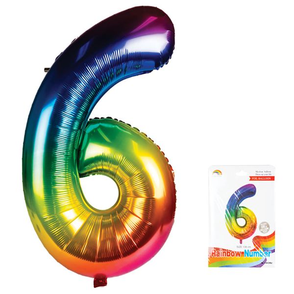 Balloon - Aluminium Foil - Metallic Rainbow - Number 6 - 106cm - 8 Pack