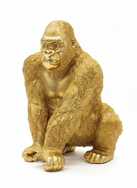 20-Inch Gold Finish Brass Gorilla Statue | Bold Interior Decor &amp; Sculpture