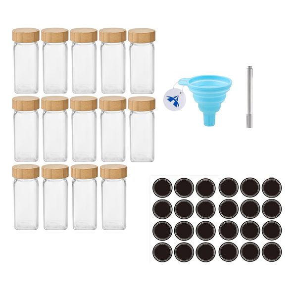14 Piece Glass Spice Jars with Bamboo Lid Set