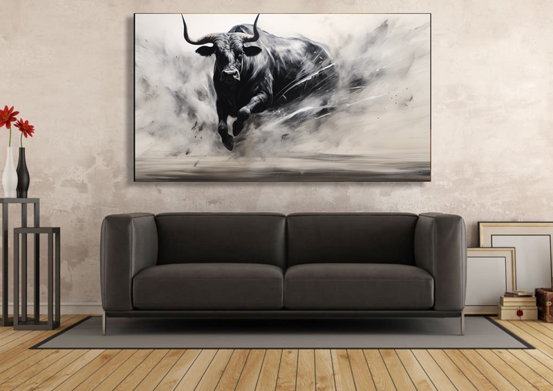 Canvas Wall Art - Bull Contrast in Motion - HC1192