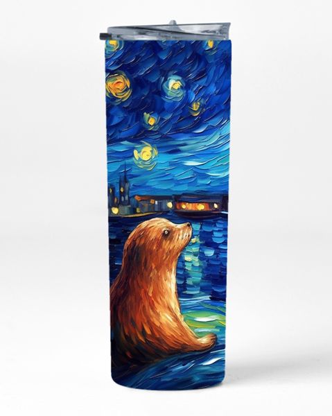 SEA LION Night 20oz Insulated Skinny Tumbler Sublimation With Straw 046