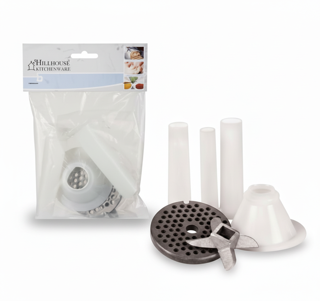 Size 10 Meat Mincer Knife, Grinding Plate and Sausage Attachment Set