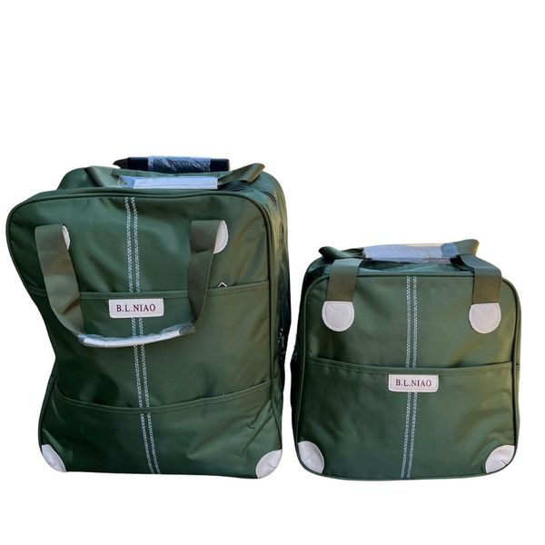 Oxford Cloth Travel Trolley Bag with Toiletry Bag - Two-Piece - Green