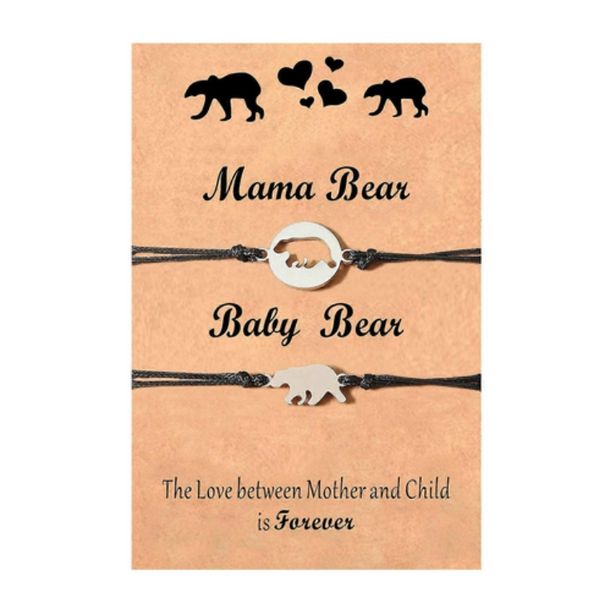 Mama Bear with Cub Matching Bracelet Set