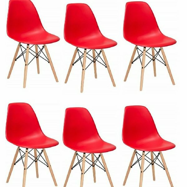 Wooden Leg Dining Chairs - Six Pack - Red Colour