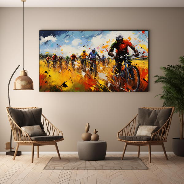 Canvas Wall Art - Bicycle Race Through Fields - BK0227