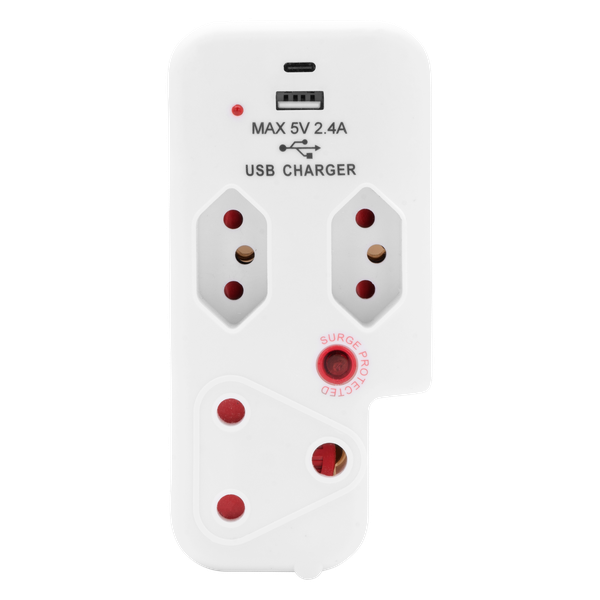 Ellies 3 Way Medium Surge adapter with type C + USB - White