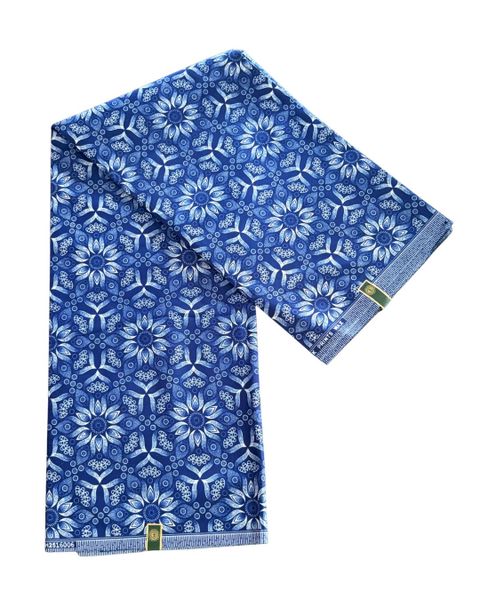 African Traditional Print Fabric - Navy Flower