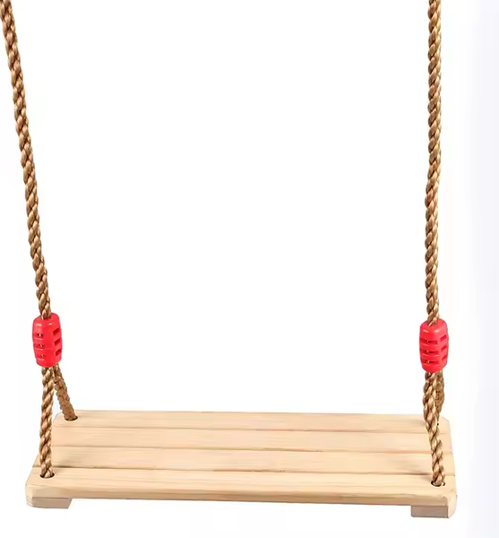 Wooden Hanging Swing Seat - Adjustable Rope Garden Swing for Kids &amp; Adults