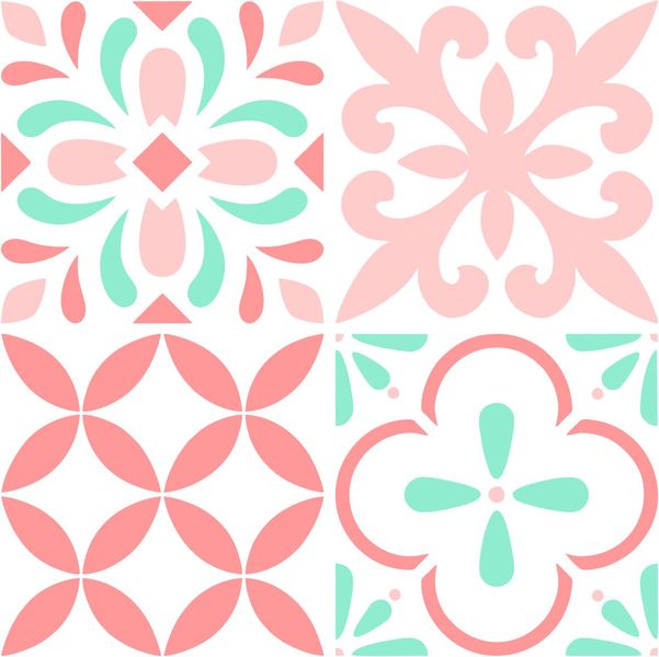 Turquoise and Pink Tile Wall Stickers - Set of 20