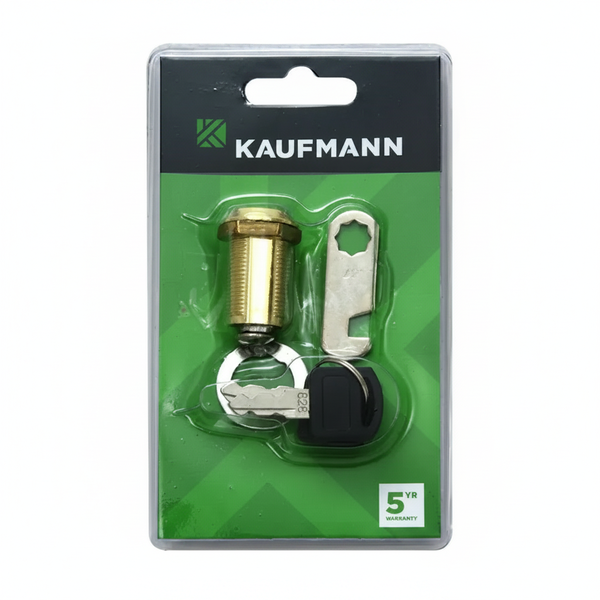 Kaufmann 30mm Brass Plated Cam Lock for Cabinets and Lockers