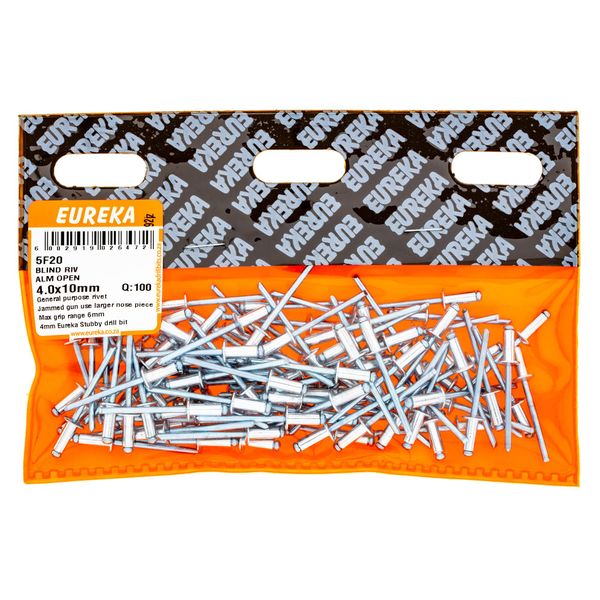 EUREKA Blind Rivet Aluminium Open 4 x 10mm Q:100 5F20