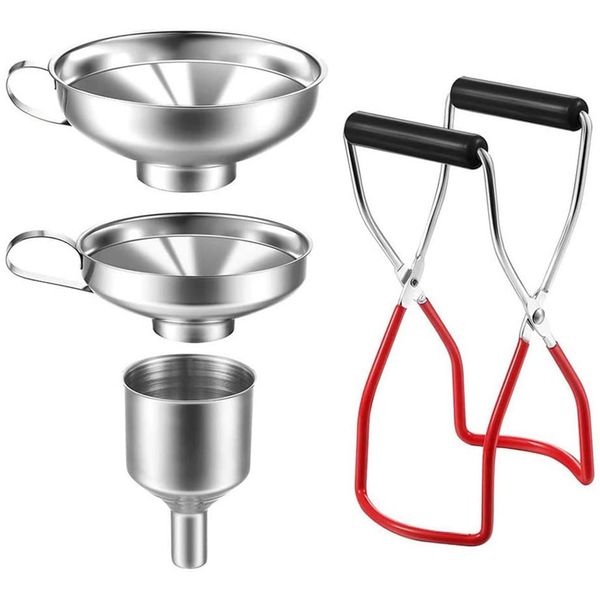 Stainless Steel Canning Jar Lifter with Funnel for Home Kitchen - Pack of 4