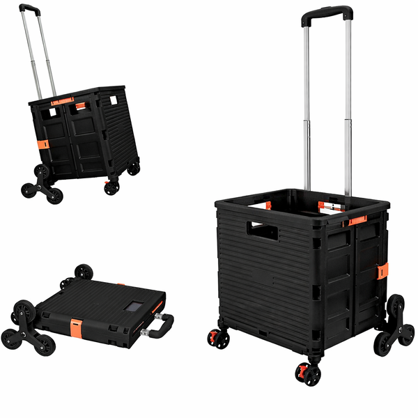 Folding Utility Cart Rolling Crate with Stair Climbing Wheels &amp; Handle
