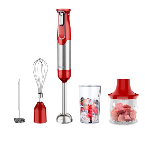Decakila - Cordless 5-in-1 Hand Blender with 500ml Bowl &amp; Accessories - Red