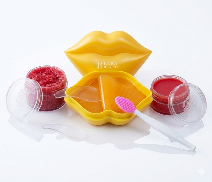 Lip Care Kit - Lip Scrub, Lip Balm, Scrubbing Tool &amp; 20 Hydrogel Lip Masks