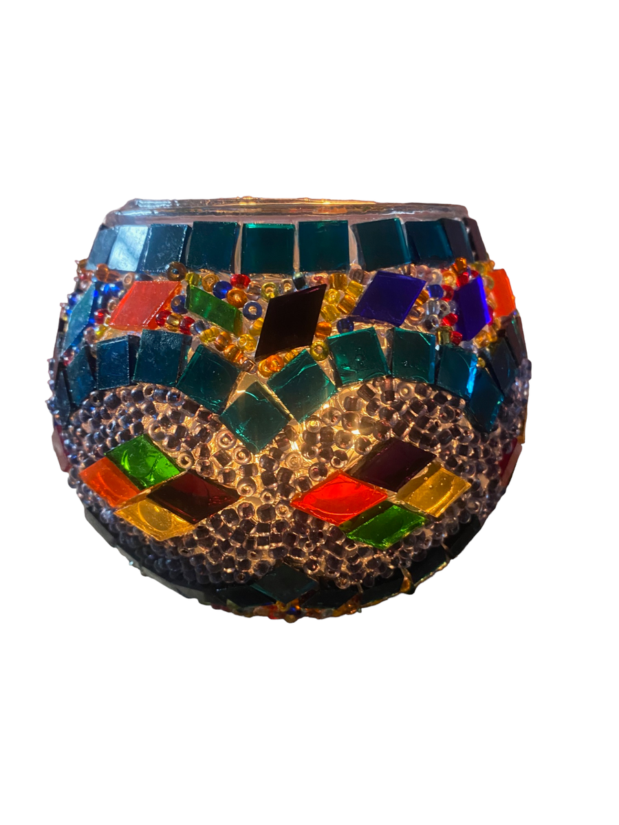 Glass Mosaic Tealight Candle Holder Multicolour With A turquoise