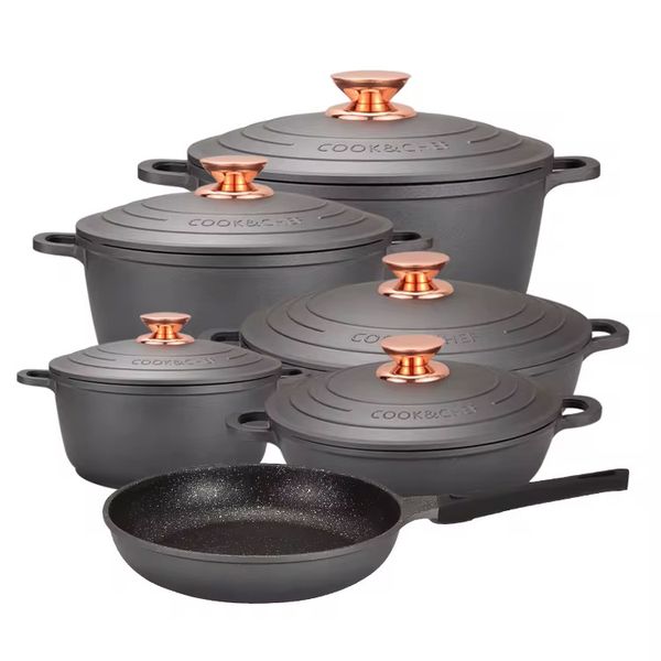 11-Piece Cast Aluminium Enamel Non-Stick Cookware Set Granite