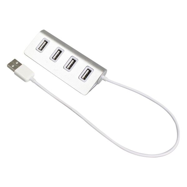 4-Port USB Hub with Aluminium Silver Body