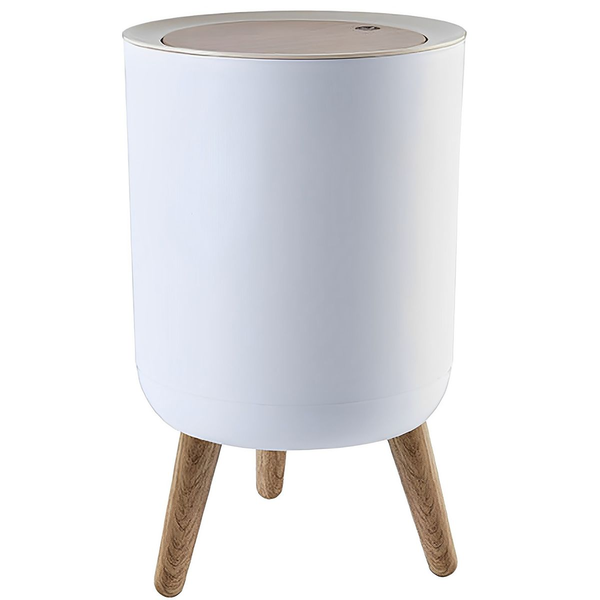 Modern Elevated Waste Bin with Wooden Legs &amp; Push Lid-Square