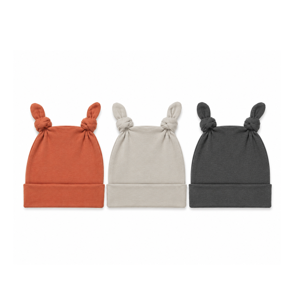 Double Knot Beanie 3 Pack - Boys Burnt Orange/ Charcoal/ Stone