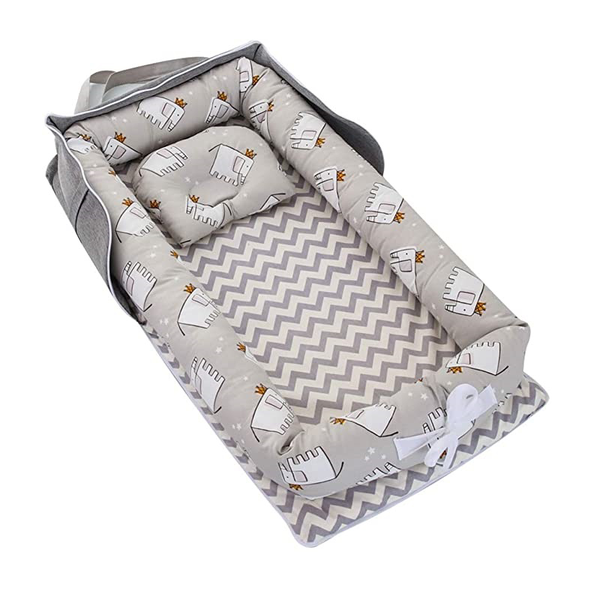 Elephant Design Baby Lounger Bassinet Bed - Grey