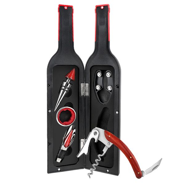 Wine Bottle Corkscrew &amp; Accessory Gift Set with Bottle Shape Box - 5 Piece