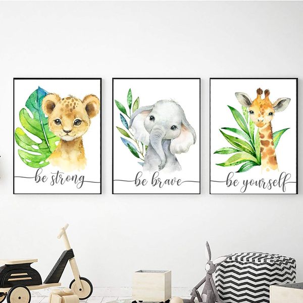 Safari Animals Be Strong - A2 - Canvas (3.5cm ) -Set Of 3