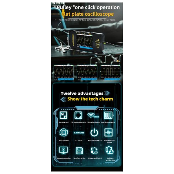 Bside Mini Tablet Oscilloscope Single Channel 10Mhz 48Msa/S Handheld