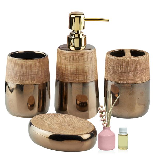 Set of 6 - Gold Luxury Bathroom Decor Soap Dispenser Accessories Set