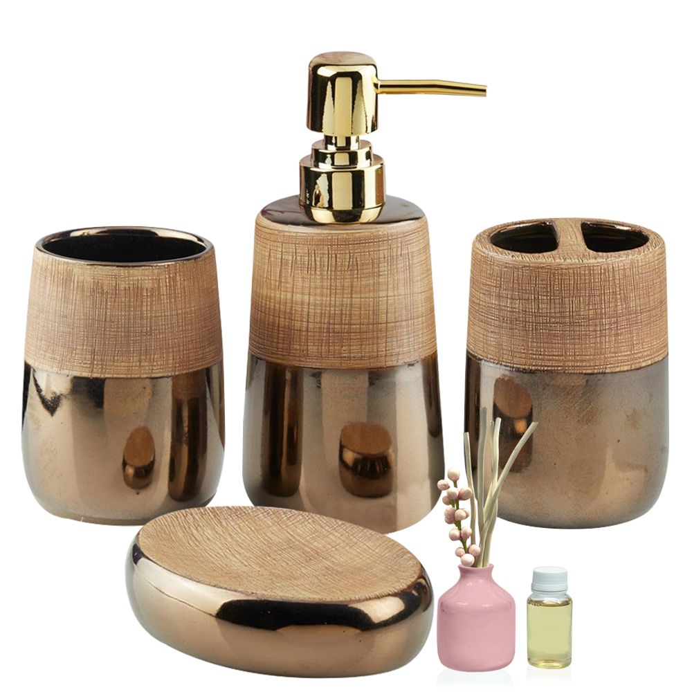 Set of 6 Gold Luxury Bathroom Decor Soap Dispenser Accessories Set