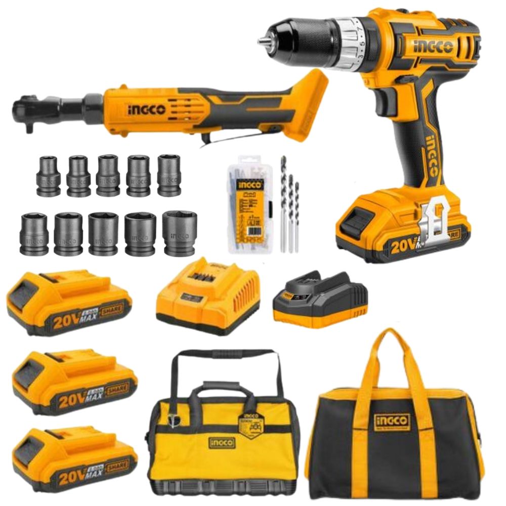 Ingco Impact Drill & Drive Ratchet With Accessories, Socket Set & bag
