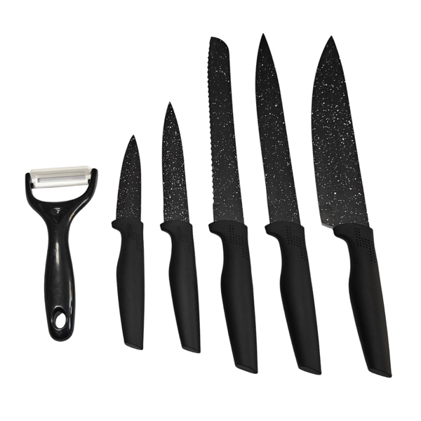 6pcs Stainless Steel Kitchen Chef's Knife Set with Black Marble Coating