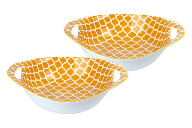 Bowl Oval Flared Yellow and White 16x22x6.5 Set of 2
